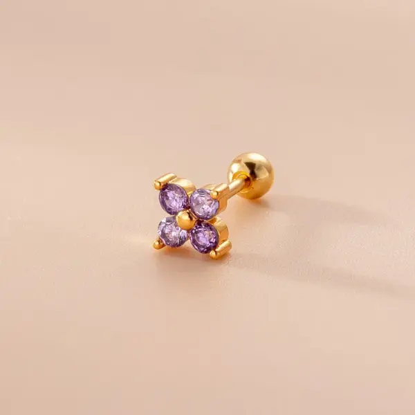 Wholesale 1 Piece Copper Zircon Ear Cartilage Rings & Studs Cross Flower Waterproof Non Tarnish Surgical Steel