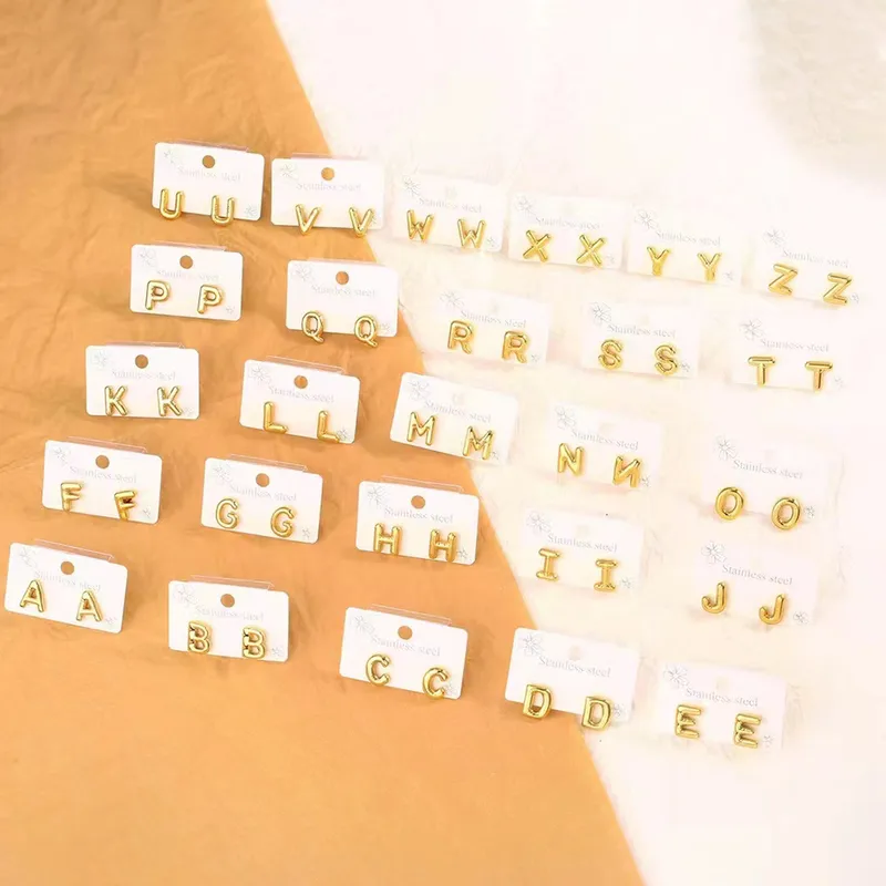 Wholesale 304 Stainless Steel Letter Electroplating Golden Plated Classical Vintage Style Simple Style Ear Studs