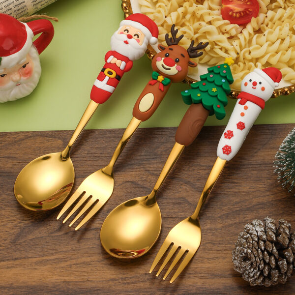 Wholesale Christmas Tableware Dessert Spoon Fork Cartoon Santa Claus Spoon