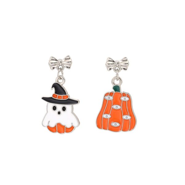 oly-e17597f0f5c8d170c49f09c0015881dc Wholesale Silver Needle Halloween Cartoon Ghost Pumpkin Skull Asymmetric Earrings Personality Design Sense Ghost Earrings Female