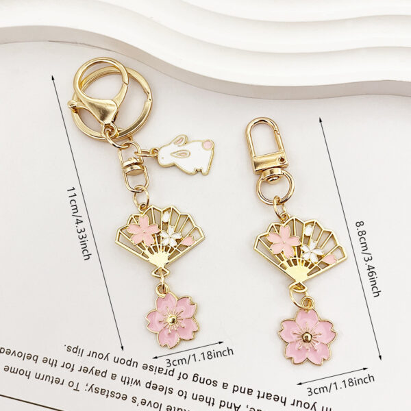 Wholesale Cute and Sweet Cherry Blossom Fan Keychain Girl's Best Friend Fresh Key Ring Bag Pendant Accessories Gift