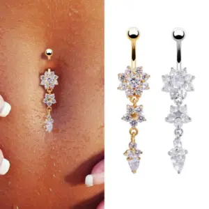 Belly Rings Exaggerated Water Droplets Flower Alloy Diamond