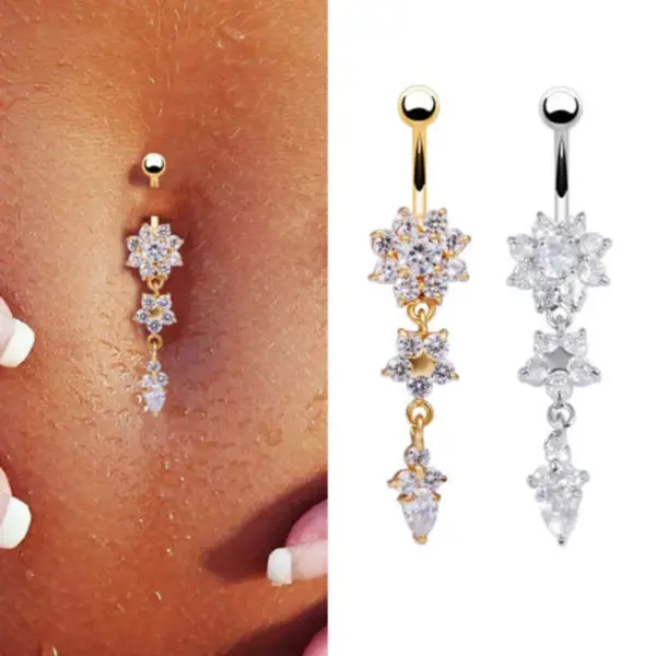 Belly Rings Exaggerated Water Droplets Flower Alloy Diamond