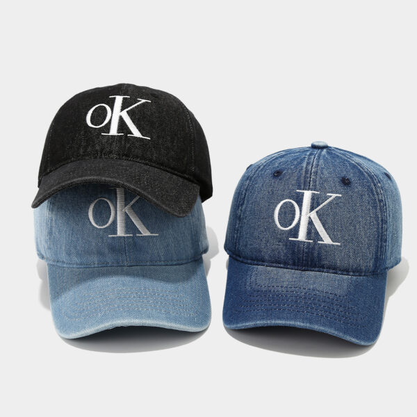 Wholesale New Classic Ok Denim Letter Hat Embroidered Men's and Women's Four-Season Sunshade Adjustable Curved Brim Baseball Cap Trendy
