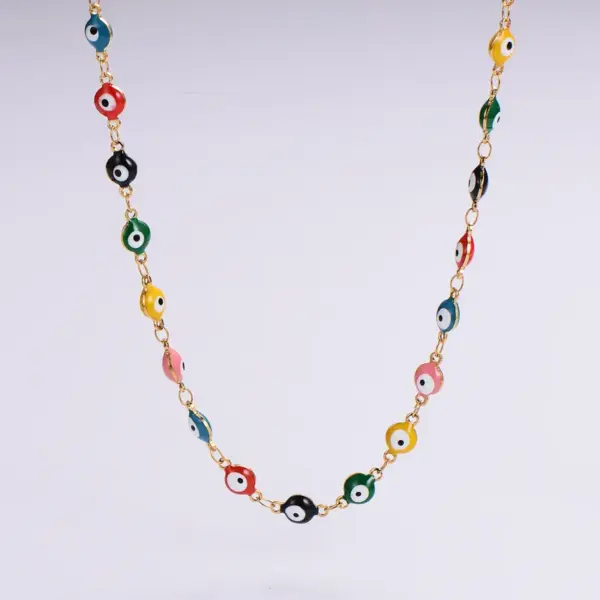Wholesale PVD Coated 18K Gold Plated Devil'S Eye 304 Stainless Steel Classical Roman Style Waterproof Non Tarnish Bracelets Necklace