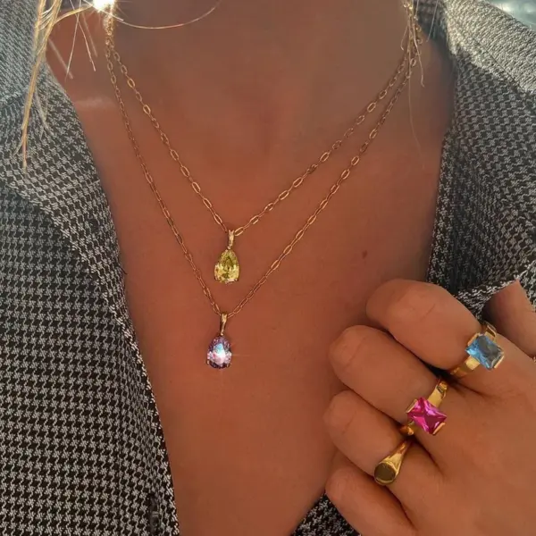 Wholesale 201 Stainless Steel 304 Stainless Steel Glass Gold Plated Fashion Plating Water Droplets Zircon Necklace