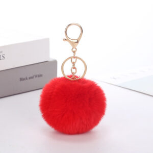 red / Rabbit fur ball keychain