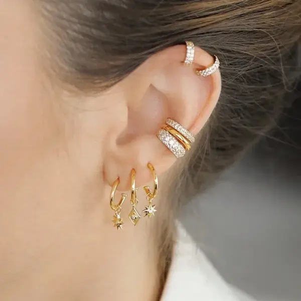 Wholesale Luxurious C Shape Inlay Copper Zircon Earrings