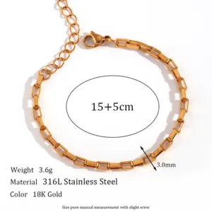 3mm Long Keel Chain-Gold Cross Bracelet-15cm+5cm