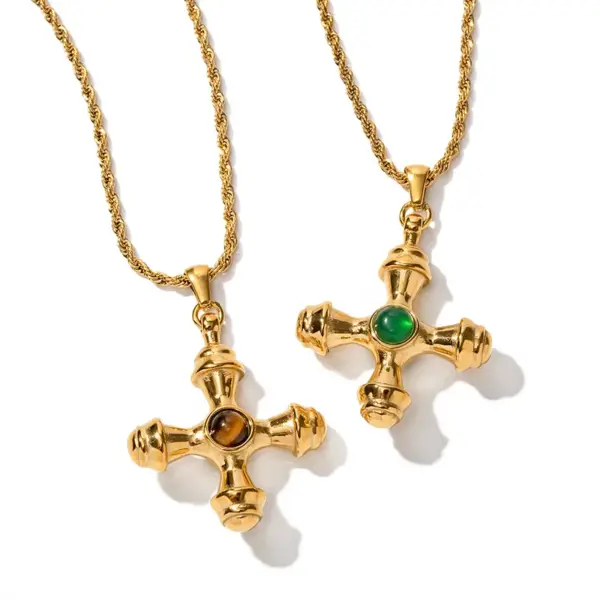 Wholesale PVD Coated Real Gold Plated Cross Stainless Steel IG Style Waterproof Non Tarnish 304 Stainless Steel Pendant Necklace