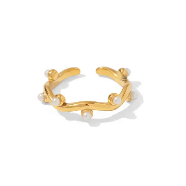 Wholesale PVD Coated Real Gold Plated Geometric 316 Stainless Steel Retro Waterproof Non Tarnish Open Ring