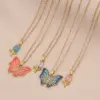 Wholesale PVD Coated Real Gold Plated Flower Butterfly 304 Stainless Steel Cute Romantic Waterproof Non Tarnish 304 Stainless Steel Lobster Trigger Clasp Closure Pendant Necklace