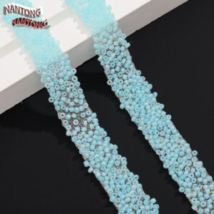 3 light lake blue rice beads / 1.5cm double-layer hot melt adhesive, colorful 3mm rice bead adhesive strip