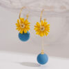 Wholesale Three-Dimensional Yellow Daisy Long Earrings Sweet Design Niche Earrings 2025 Spring Earrings New Earrings