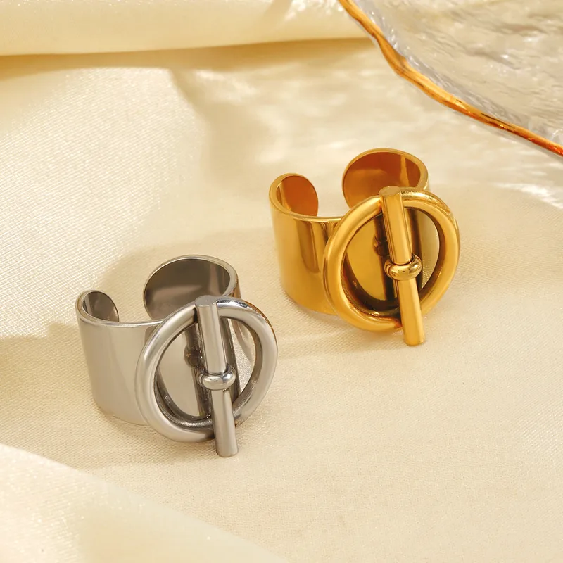 Wholesale Ion Plating (IP) 18K Gold Plated Round 304 Stainless Steel Cute Simple Style Waterproof Non Tarnish Open Rings