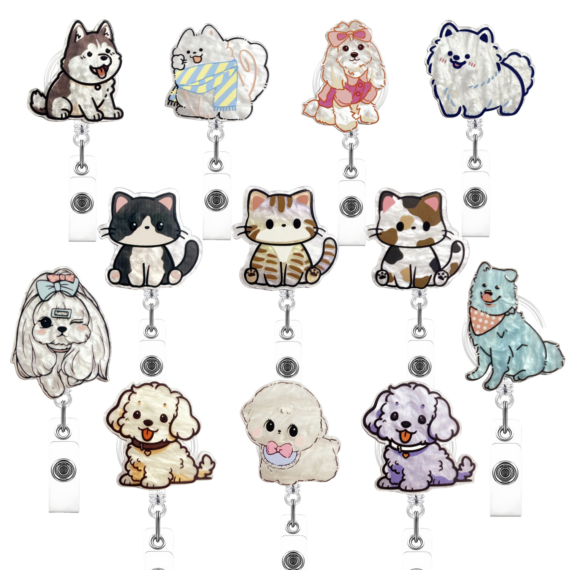 Wholesale Acrylic Cute Cute Cats, Chilen, Dogs, Animals, Easy Pull- Buckle, Easy Pull- Doctor, Nurse, Telescopic Badge Clip