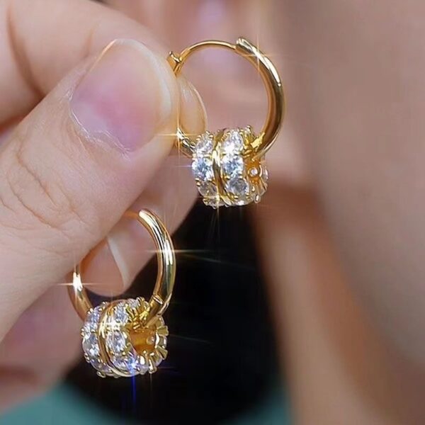 Wholesale Hot Earrings Light Luxury High Sense Zircon Small Ear Ring 2024 New Fashionable Earrings Hong Kong Style Retro Ear Buckle Earrings