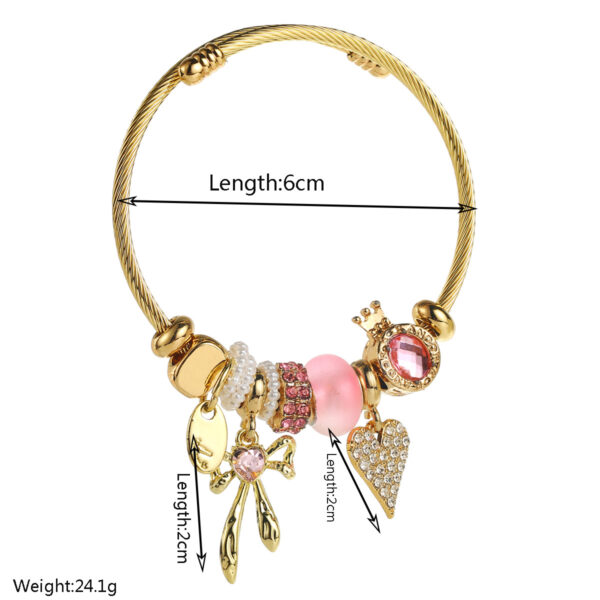 oly-e1bee468e654c17fc95eb035f9c5ed08 Wholesale Stainless steel bracelet, fashionable and sweet rhinestone heart and bow pendant, high-end jewelry.