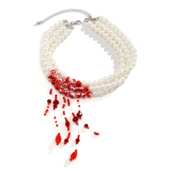 oly-e1bf4a8b3f53b4b4ea280fad754ebe58 Wholesale European and American Cross-border Jewelry Personalized Round Bead Multi-layer Necklace Vintage Gothic Style Blood opping Tassel Imitation Pearl Necklace for Women