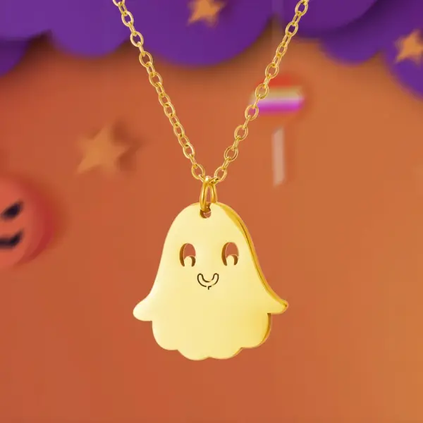 Wholesale 201 Stainless Steel Pumpkin Ghost Spider Plated KC Golden Plated Funny Asymmetrical Hollow Out O-shaped Chain Gold Black Pendant Necklace