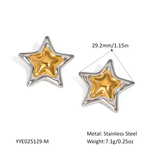 Wholesale PVD Coated Real Gold Plated 18K Gold Geometric Star Heart Shape 304 Stainless Steel Elegant Glam Lady Waterproof Non Tarnish Ear Studs