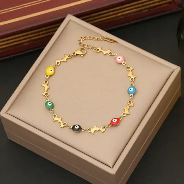 Wholesale Stainless Steel 18K Gold Plated Commute Enamel Heart Shape Eye Bracelets