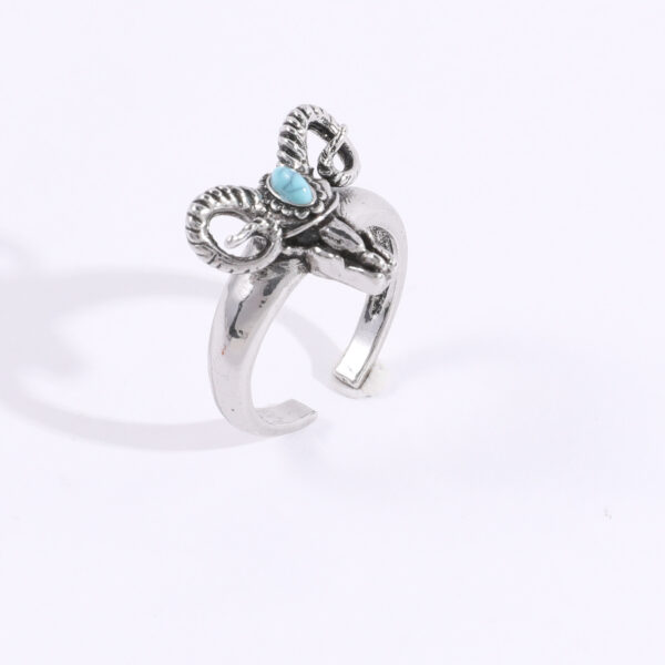 Wholesale Zhongyi jewelry cross-border personality Western style blue turquoise alloy sheep head ring for men