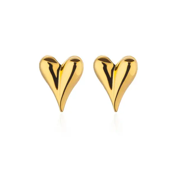 Wholesale 304 Stainless Steel Heart Shape PVD Coated Stone-Free 18K Real Gold Plated Simple Style Classic Style Ear Studs