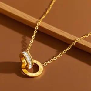 X06012-Double Ring-Necklace- Gold