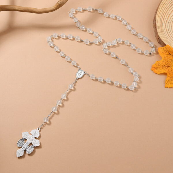 Wholesale 8mm matte glass beads cross rosary necklace
