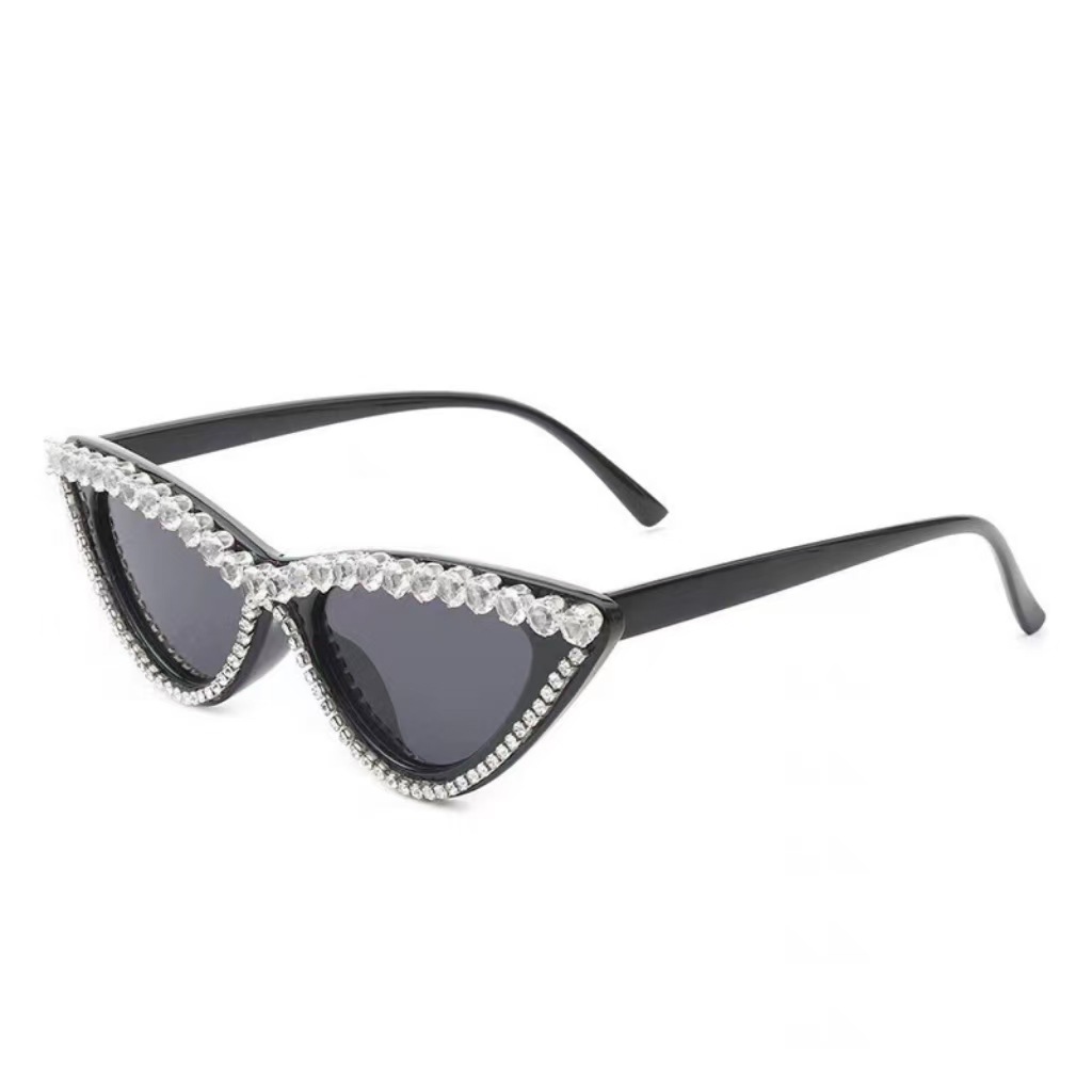 Wholesale Purely Handmade Cross-Border Luxury Women's Exaerated Cat-Eye Sunglasses with Diamonds, European and American Trendy Style, Men's Uv Protect