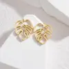 Wholesale 304 Stainless Steel Leaf PVD Coated Stone-Free 18K Real Gold Plated 18K Gold Elegant Waterproof Non Tarnish Hollow Out Gold Silver Earrings
