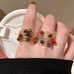 Wholesale Vintage Colorful Tourmaline Planet Ring Women's Light Luxury Niche Design Finger Ring Unique High Feeling Middle Ancient Ring