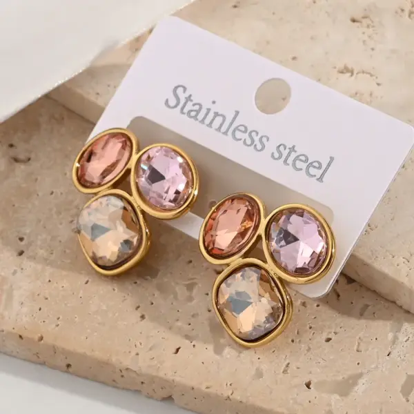 Fashionable Geometric Patterned Oval Earrings Electroplated 304 Stainless Steel Diamond Embedded Hoop Earrings For Women