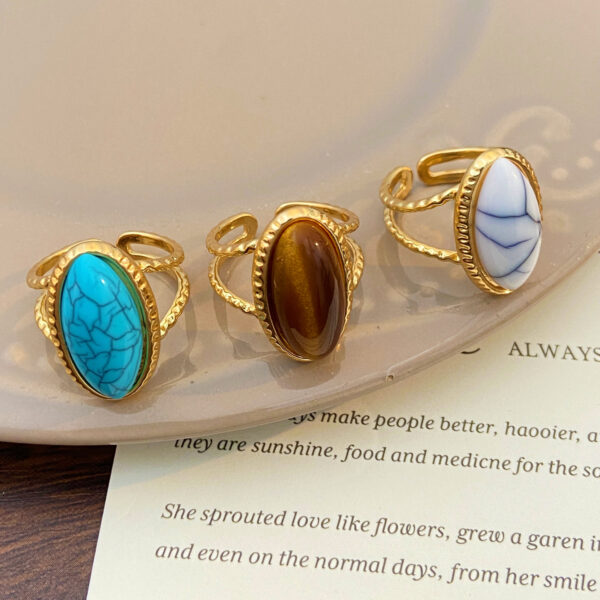 Wholesale Cross-border personality tiger eye stone opening ring female personality niche high-end retro turquoise finger ring