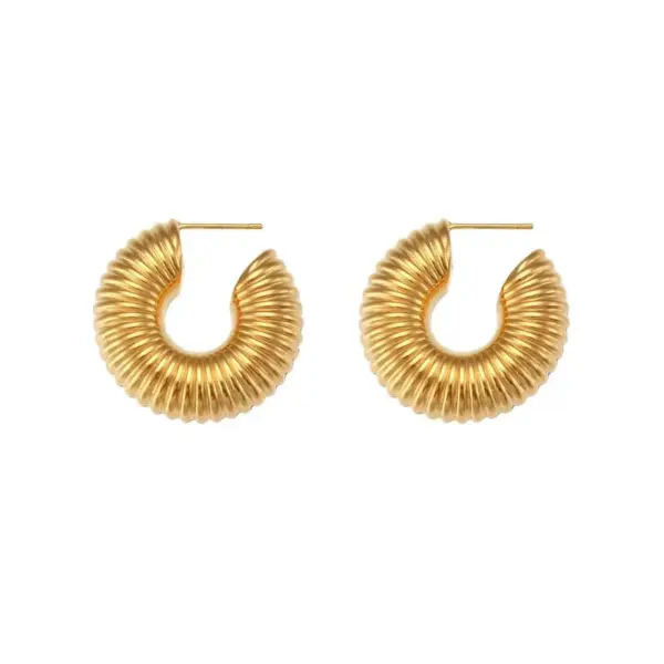 Wholesale 1 Pair Retro Stripe Solid Color Plating 304 Stainless Steel 18K Gold Plated Ear Studs