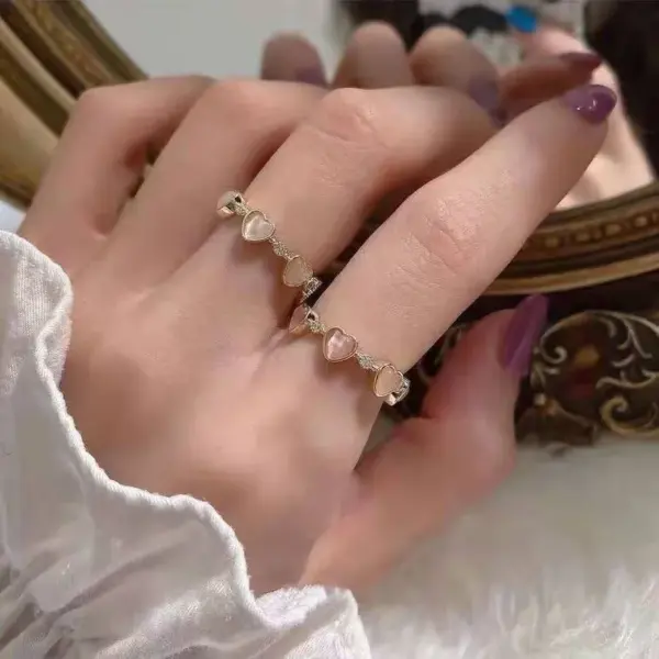 Wholesale Jewelry Fashion Heart Shape Copper Cat's Eye Stone Plating Rings