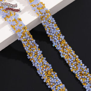 5 blue and purple rice beads + pointed golden rhinestones / 1.5cm double-layer hot melt adhesive rice beads rhinestone hot drill strip