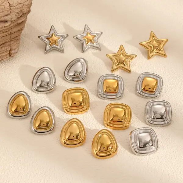 PVD Coated Real Gold Plated 18K Gold Geometric Star 304 Stainless Steel Modern Style Waterproof Non Tarnish Ear Studs
