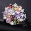 Wholesale Creative Fashion Copper Inlaid Color Zircon Flower Shape Ring