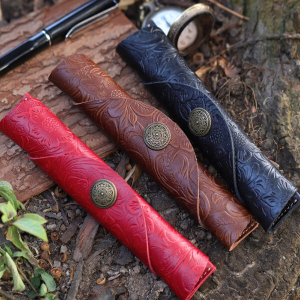 oly-e203b29449a150e0e06b673c03b10316 Wholesale Literary retro leather roller shutter fountain pen cowhide pencil case
