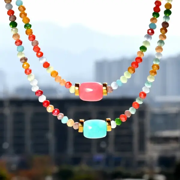 Wholesale Artificial Crystal Colorful Casual Vacation Waterproof Non Tarnish Beaded Handmade Colour Necklace