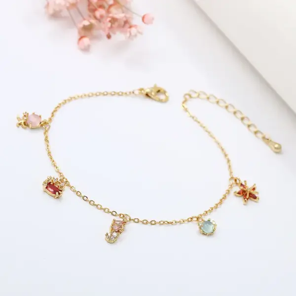 14K Real Gold Plated Brass Zircon Starfish Crab Bracelets