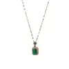 Wholesale Titanium Steel Retro Inlay Geometric Zircon Pendant Necklace