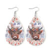 Wholesale Western cowboy flower bull head ring double-sided leather water drop earrings