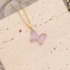 PVD Coated 18K Gold Real Gold Plated Butterfly Stainless Steel Glass Copper Cute Waterproof Non Tarnish 304 Stainless Steel Pendant Necklace