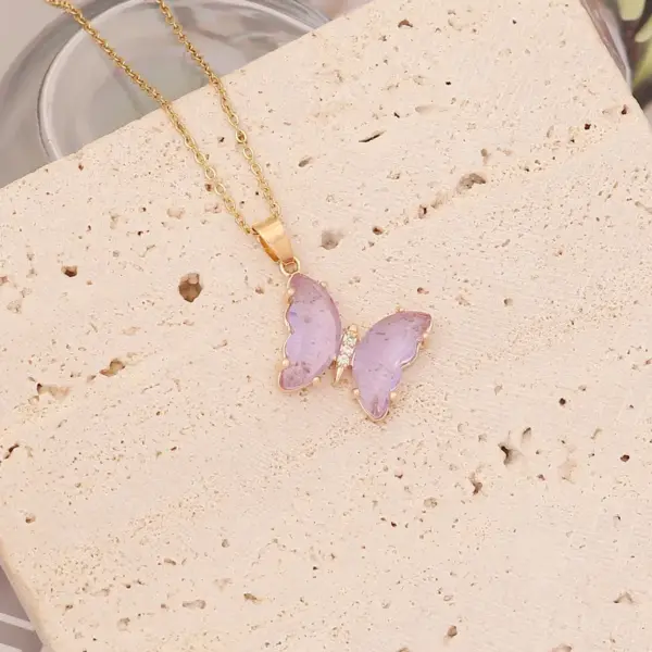 PVD Coated 18K Gold Real Gold Plated Butterfly Stainless Steel Glass Copper Cute Waterproof Non Tarnish 304 Stainless Steel Pendant Necklace