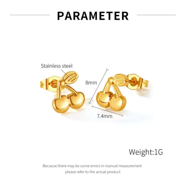 Wholesale Ion Plating (IP) Cherry 304 Stainless Steel Simple Style Waterproof Non Tarnish Ear Studs