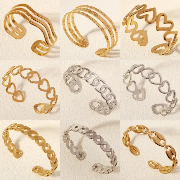 Wholesale Modern Style Geometric Plant 304 Stainless Steel 18K Gold Plated Bangle In Bulk