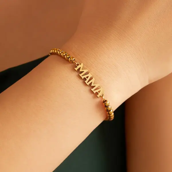 Wholesale Simple Style Classic Style Letter 304 Stainless Steel 18K Gold Plated Beaded Chain Bracelets In Bulk